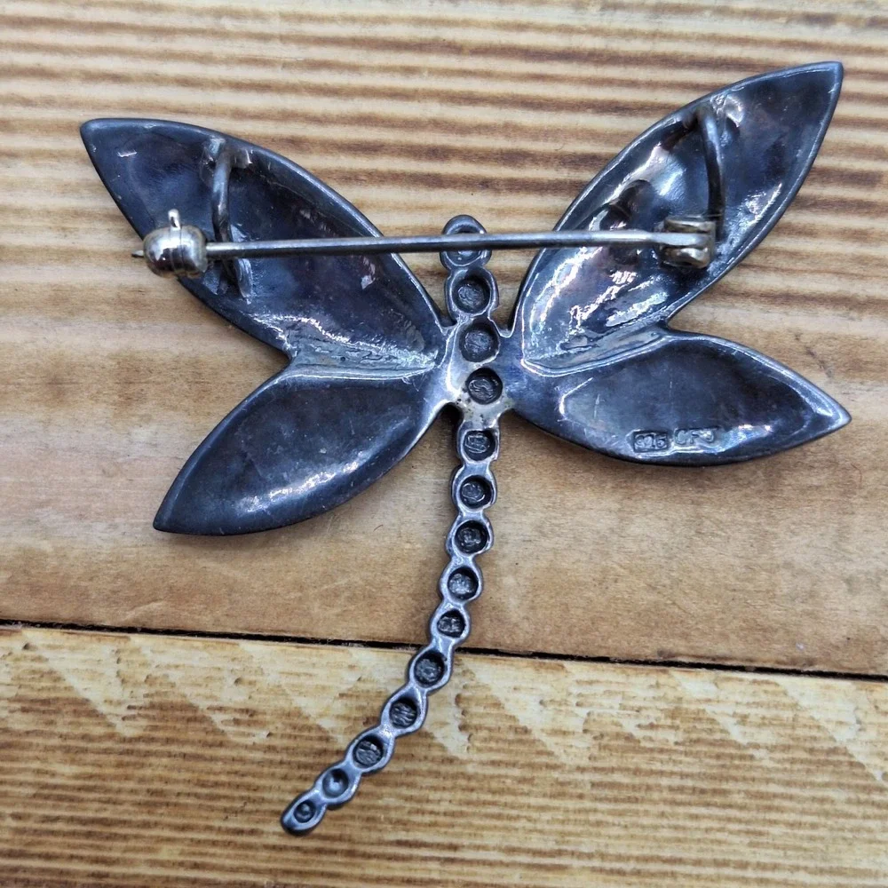 Dragonfly Brooch Pin Sterling Silver 925 Marcasite‎  CFJ - Missing A Stone